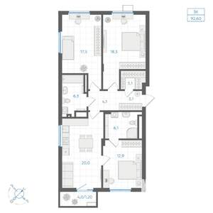 3-к квартира, вторичка, 93м2, 12/18 этаж