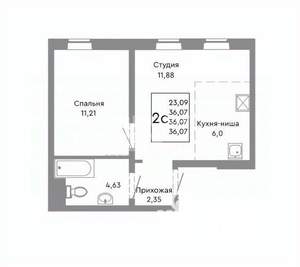 1-к квартира, вторичка, 36м2, 3/10 этаж