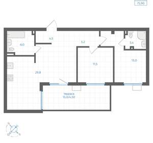 3-к квартира, вторичка, 76м2, 1/18 этаж