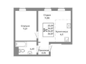 2-к квартира, строящийся дом, 36м2, 2/10 этаж