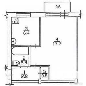 1-к квартира, вторичка, 32м2, 5/5 этаж