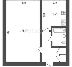 1-к квартира, вторичка, 29м2, 1/5 этаж