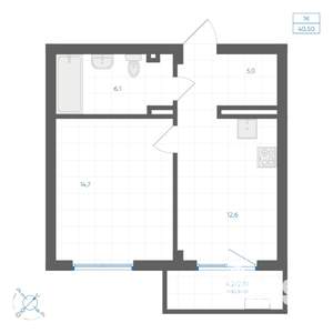 1-к квартира, вторичка, 41м2, 4/10 этаж