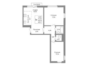 3-к квартира, строящийся дом, 62м2, 8/10 этаж