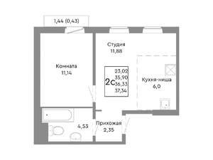 2-к квартира, строящийся дом, 36м2, 10/10 этаж