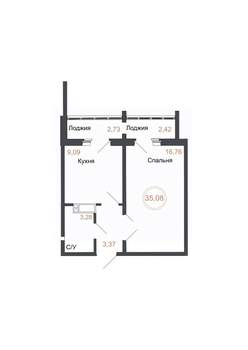 1-к квартира, вторичка, 35м2, 14/16 этаж