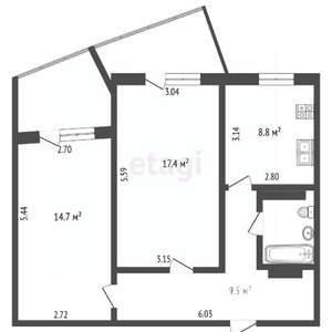 2-к квартира, вторичка, 54м2, 4/14 этаж