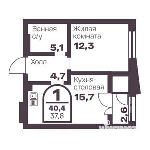 1-к квартира, вторичка, 38м2, 12/24 этаж