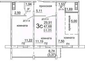 2-к квартира, сданный дом, 51м2, 4/10 этаж