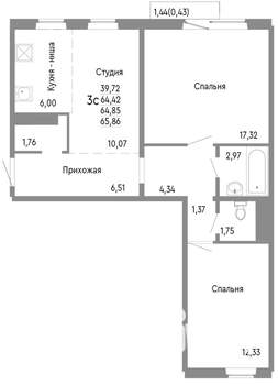 3-к квартира, вторичка, 65м2, 7/10 этаж