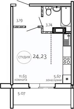 Студия квартира, вторичка, 24м2, 1/10 этаж