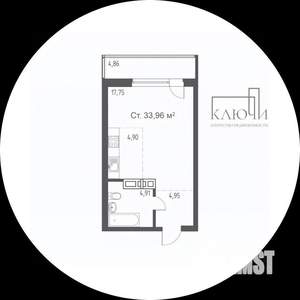 Студия квартира, строящийся дом, 34м2, 20/25 этаж