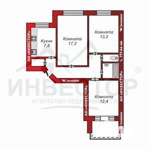 3-к квартира, вторичка, 66м2, 4/10 этаж