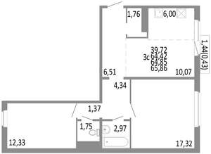 3-к квартира, строящийся дом, 65м2, 6/10 этаж