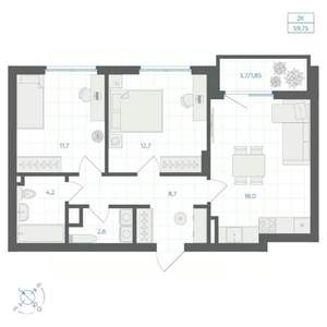 2-к квартира, вторичка, 60м2, 2/18 этаж