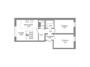 Студия квартира, строящийся дом, 54м2, 2/10 этаж
