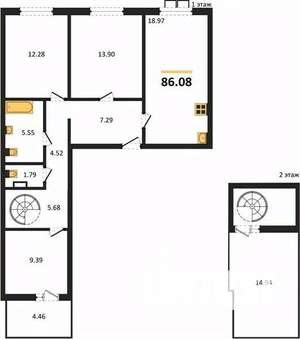 3-к квартира, вторичка, 86м2, 7/10 этаж
