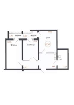 2-к квартира, вторичка, 67м2, 15/16 этаж