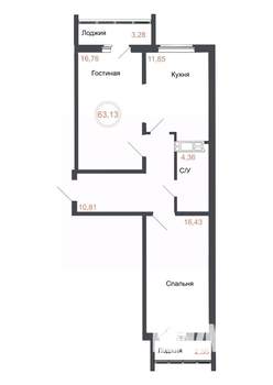 2-к квартира, вторичка, 63м2, 15/16 этаж