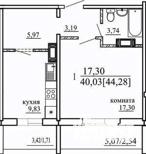 1-к квартира, строящийся дом, 40м2, 1/10 этаж