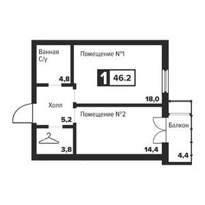 1-к квартира, вторичка, 46м2, 13/29 этаж