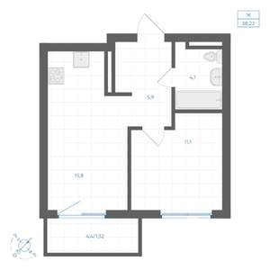 1-к квартира, вторичка, 38м2, 3/14 этаж