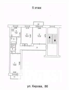 3-к квартира, вторичка, 78м2, 5/5 этаж