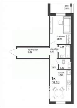 1-к квартира, вторичка, 40м2, 4/10 этаж