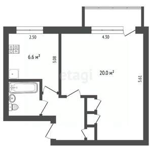 1-к квартира, вторичка, 35м2, 5/5 этаж