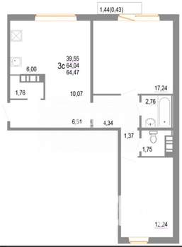 3-к квартира, вторичка, 64м2, 9/10 этаж