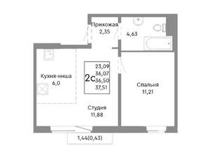 2-к квартира, строящийся дом, 37м2, 5/10 этаж