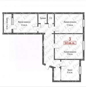 3-к квартира, вторичка, 66м2, 2/10 этаж