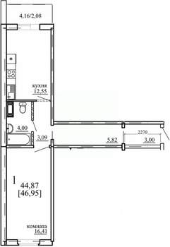 1-к квартира, строящийся дом, 45м2, 1/10 этаж