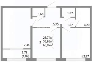 2-к квартира, вторичка, 61м2, 6/17 этаж