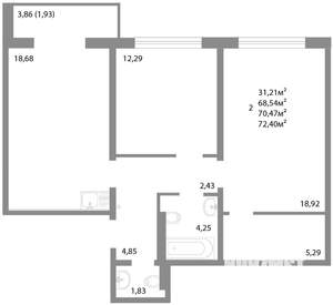 2-к квартира, строящийся дом, 70м2, 13/17 этаж