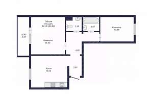 2-к квартира, вторичка, 62м2, 2/10 этаж