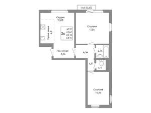 3-к квартира, строящийся дом, 62м2, 5/10 этаж