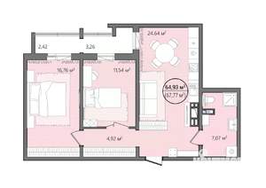 2-к квартира, вторичка, 71м2, 4/13 этаж