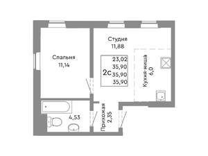 2-к квартира, строящийся дом, 36м2, 2/10 этаж