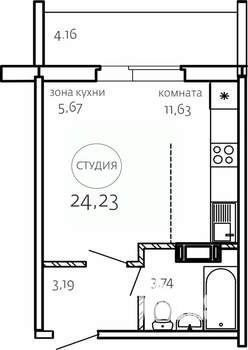 Студия квартира, строящийся дом, 24м2, 3/10 этаж