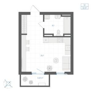 Студия квартира, вторичка, 33м2, 5/18 этаж