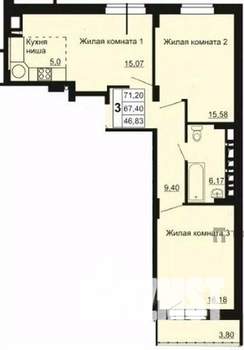 2-к квартира, вторичка, 66м2, 16/22 этаж