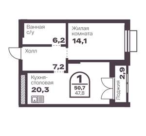 1-к квартира, вторичка, 48м2, 15/8 этаж