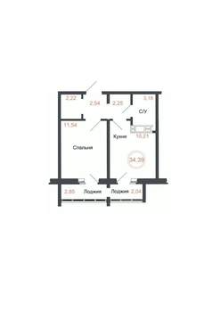 2-к квартира, вторичка, 34м2, 16/16 этаж