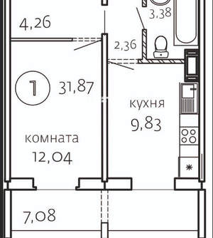 1-к квартира, вторичка, 32м2, 3/10 этаж