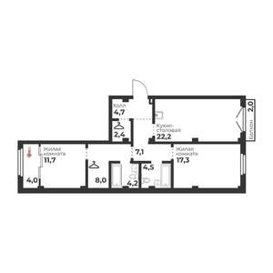 2-к квартира, вторичка, 82м2, 3/23 этаж