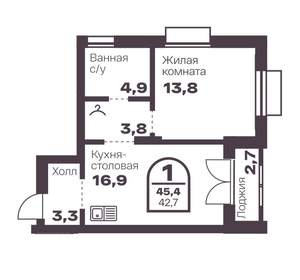 1-к квартира, вторичка, 43м2, 18/8 этаж