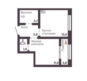 1-к квартира, вторичка, 35м2, 17/17 этаж