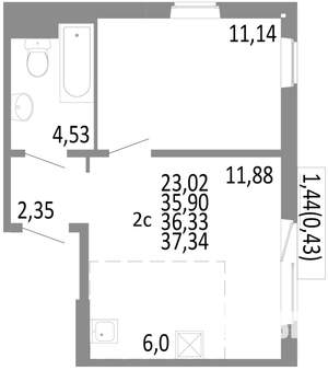 2-к квартира, вторичка, 36м2, 5/10 этаж
