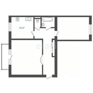 2-к квартира, вторичка, 54м2, 1/5 этаж